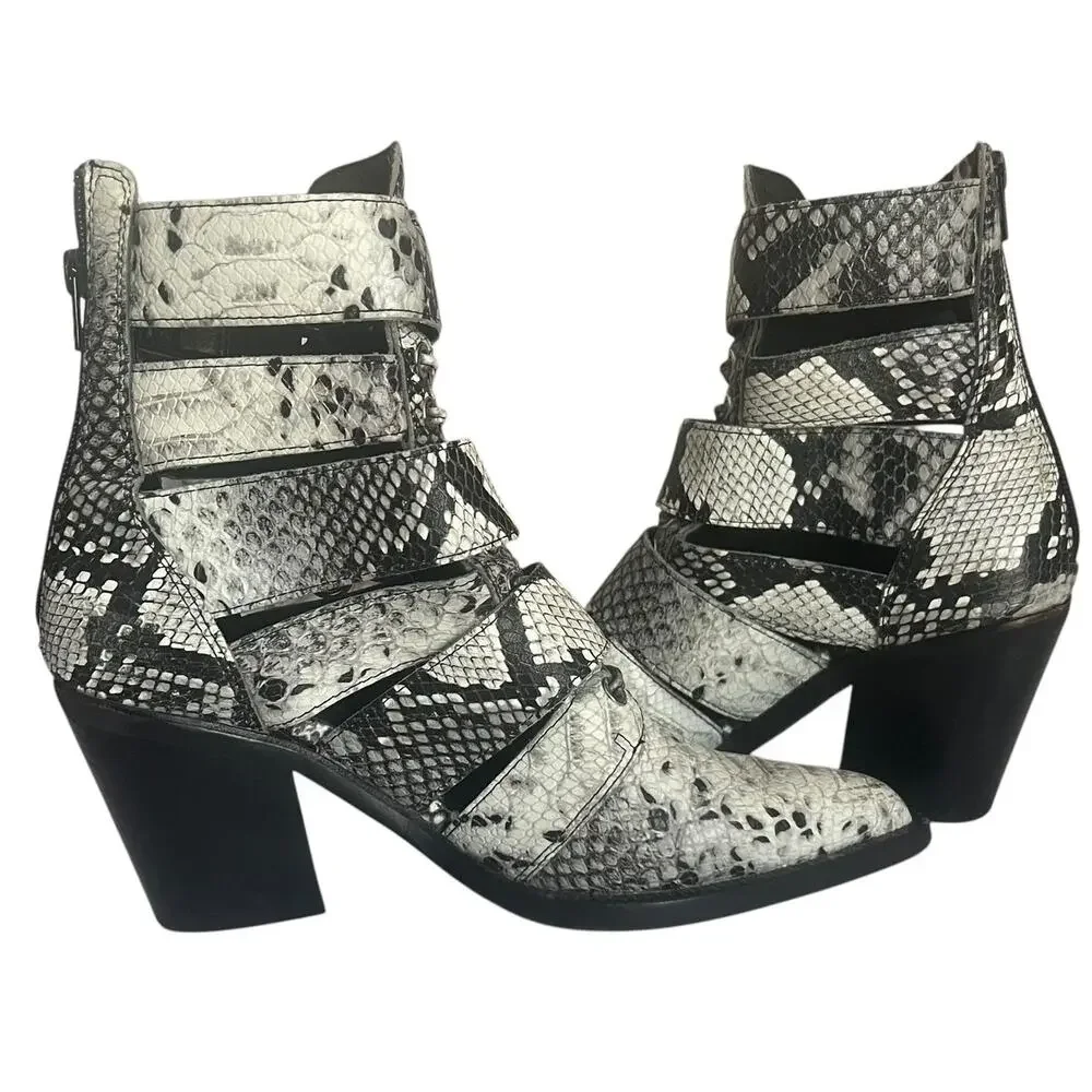 Jeffrey Campbell Caceres Buckle Snake Embossed Ankle Boots Size 6.5 - Picture 9 of 15